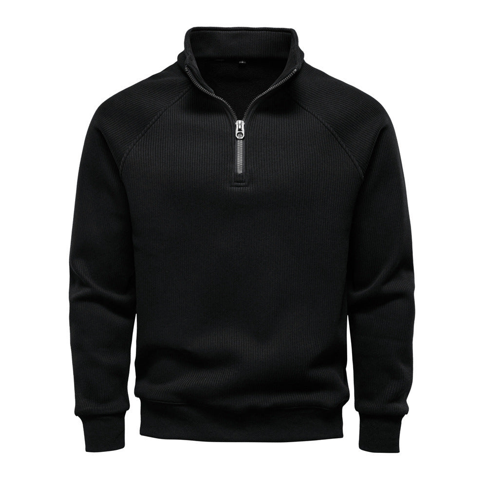Men's fine ribbed half-zip pullover with stand-up collar, raglan sleeves, and elastic cuffs Mune Fashion