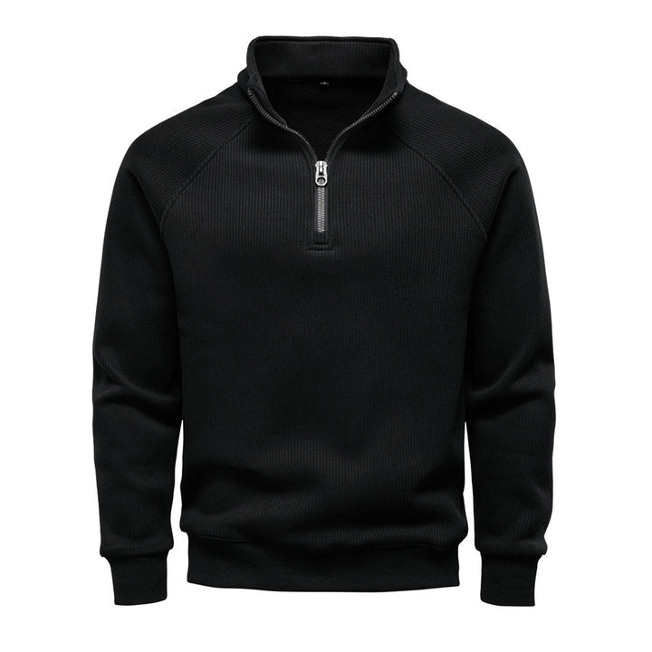 Men's fine ribbed half-zip pullover with stand-up collar, raglan sleeves, and elastic cuffs Mune Fashion