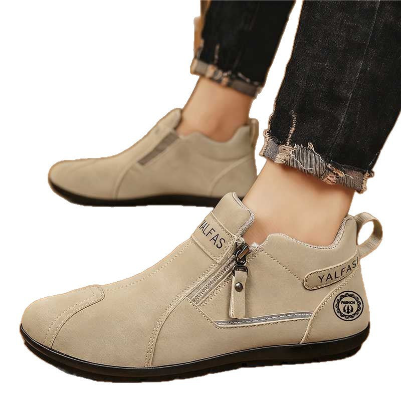 Men's Short Shaft Sneakers with Side Zipper and Padded Comfort Sole Mune Fashion