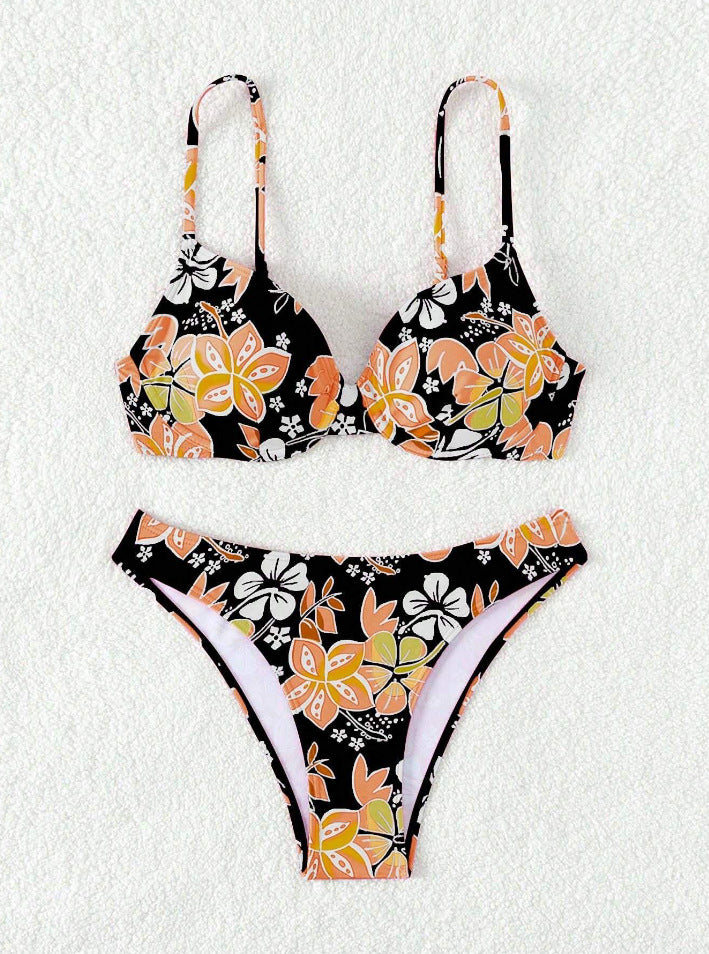 Women padded triangle bikini with floral design and adjustable straps Mune Fashion