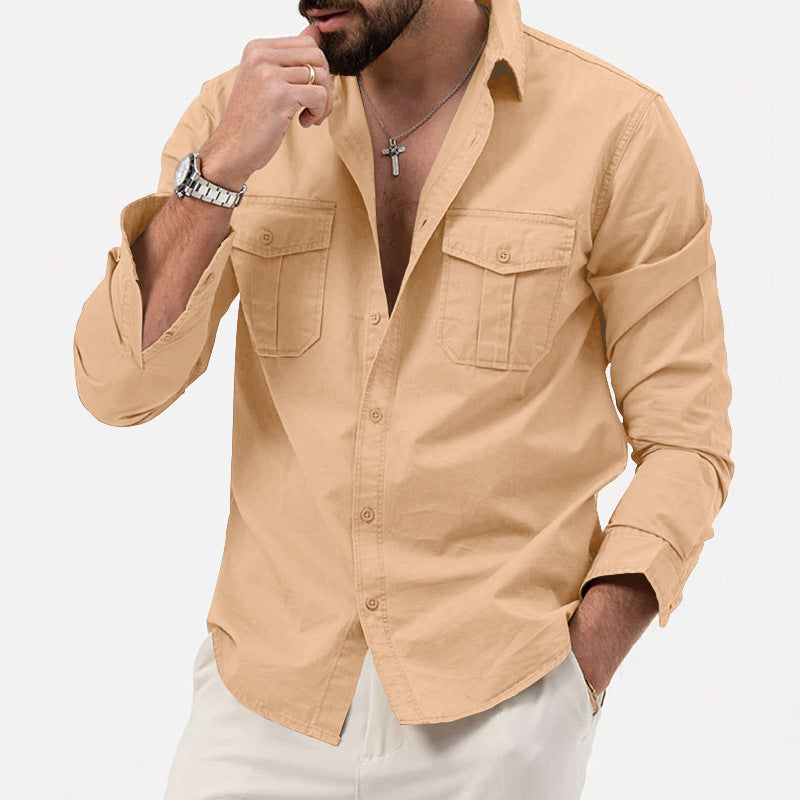 Men's nan legeres cotton twill shirt with patch breast pockets and kent collar Mune Fashion