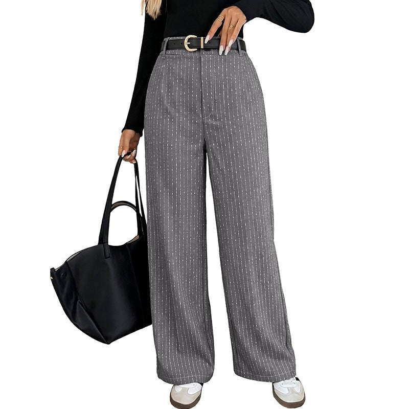Women Wide Pinstripe Trousers with High Waist and Wide Leg Mune Fashion