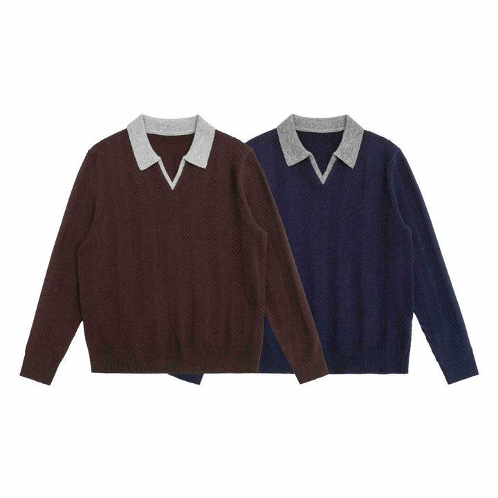 Unisex knitted sweater with polo collar and V-neck Mune Fashion