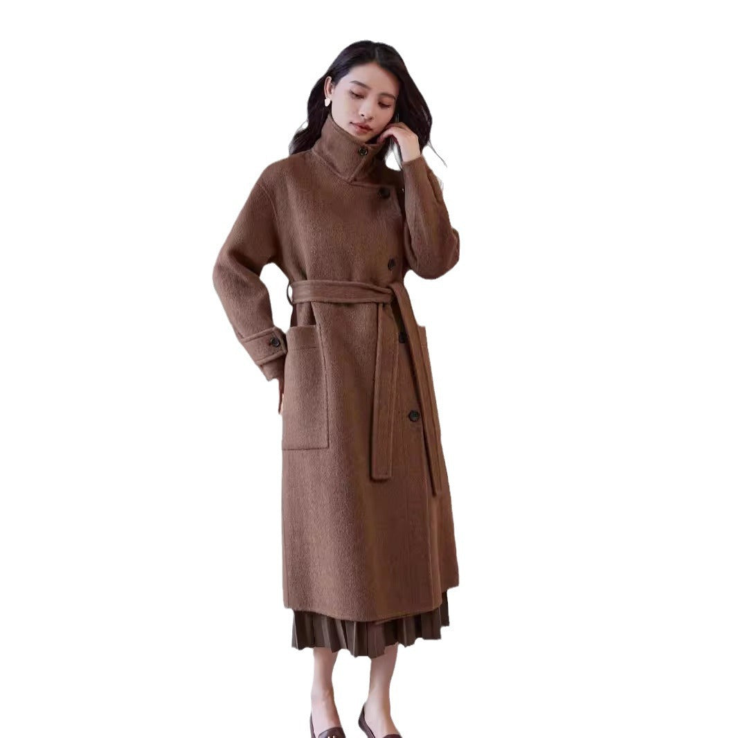 Women's Oversized Wool Coat with Belt and Wide Lapels Mune Fashion