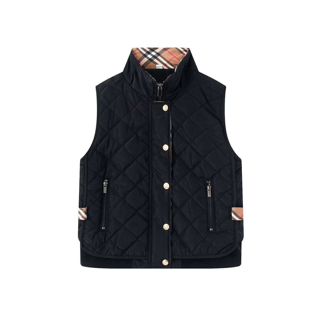 Women's Quilted Sleeveless Bodywarmer with Stand-Up Collar, Zipper, Snap Button Placket and Ribbed Hem Mune Fashion