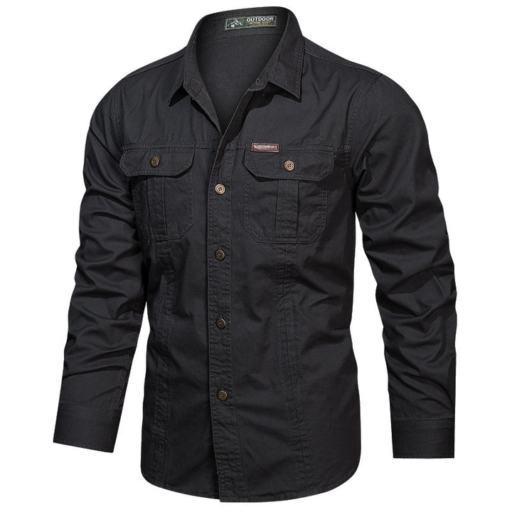 Men's long-sleeved cotton blend work shirt with kent collar and double breast pockets Mune Fashion