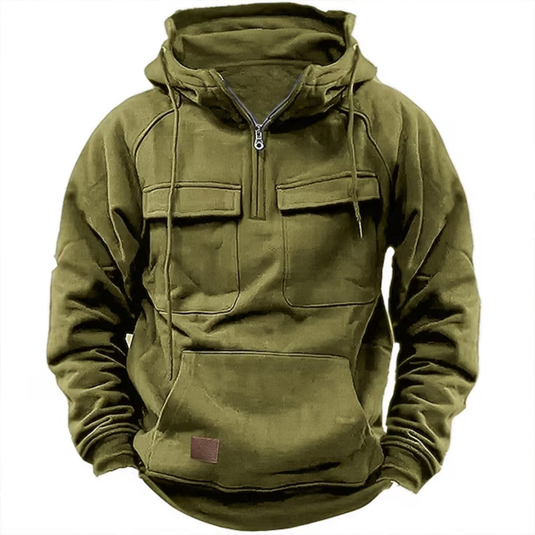 Men's tactical half-zip hoodie with chest flaps, kangaroo pocket and reinforced seams Mune Fashion