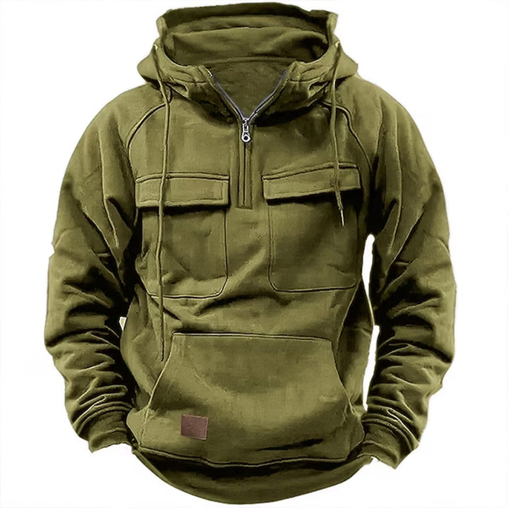 Men's tactical half-zip hoodie with chest flaps, kangaroo pocket and reinforced seams Mune Fashion