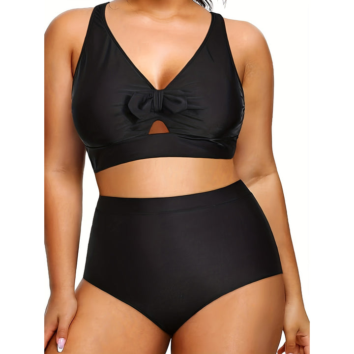 Women High-Waisted Bikini Set with Fashionable Cut-Out Mune Fashion