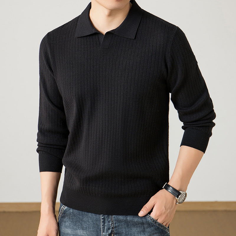 Men's polo collar fine knit sweater with ribbed texture and slim silhouette Mune Fashion