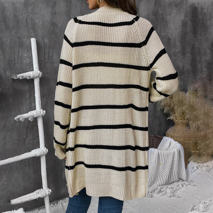 Women Casual Striped Knit Cardigan Mune Fashion