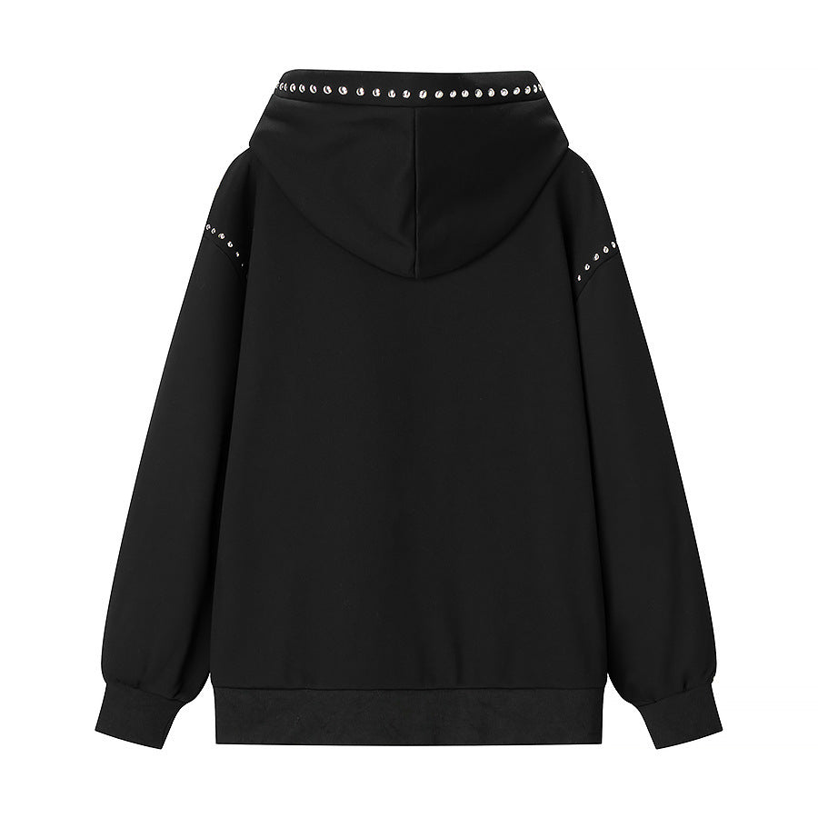 Women's Oversized Hoodie with Studded Detailing and Ribbed Hem Mune Fashion