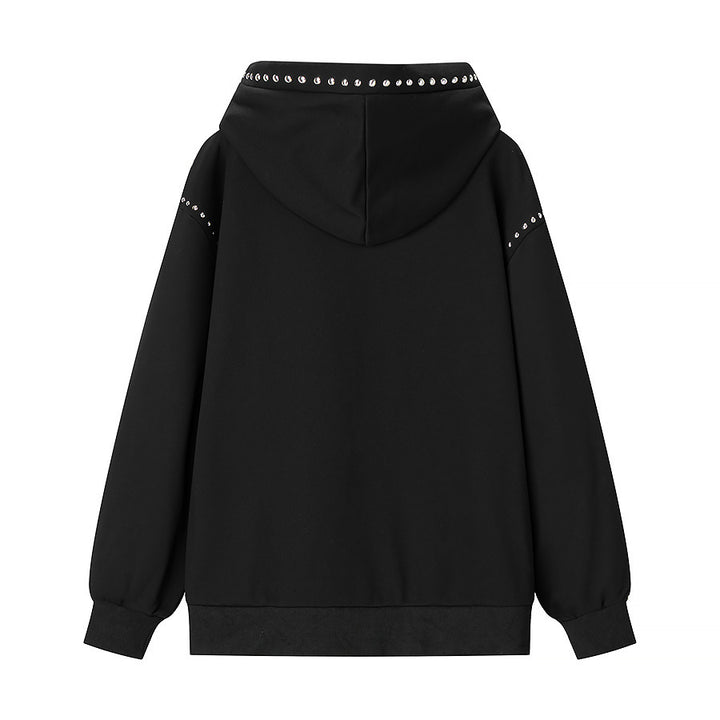 Women's Oversized Hoodie with Studded Detailing and Ribbed Hem Mune Fashion