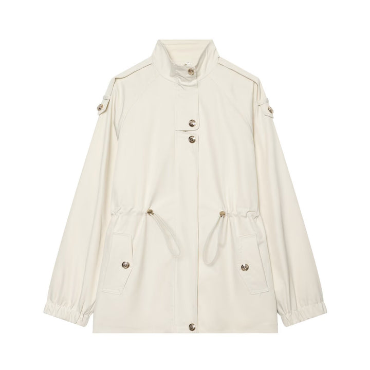 Women's lightweight parka with stand-up collar, drawstring waist, and shoulder patches Mune Fashion