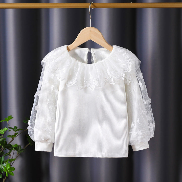 Ladies blouse with romantic tulle collar and floral embroidery Mune Fashion