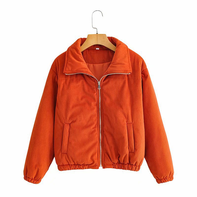 Women's Padded Cord Quilted Jacket with Stand-Up Collar and Elastic Hem Mune Fashion
