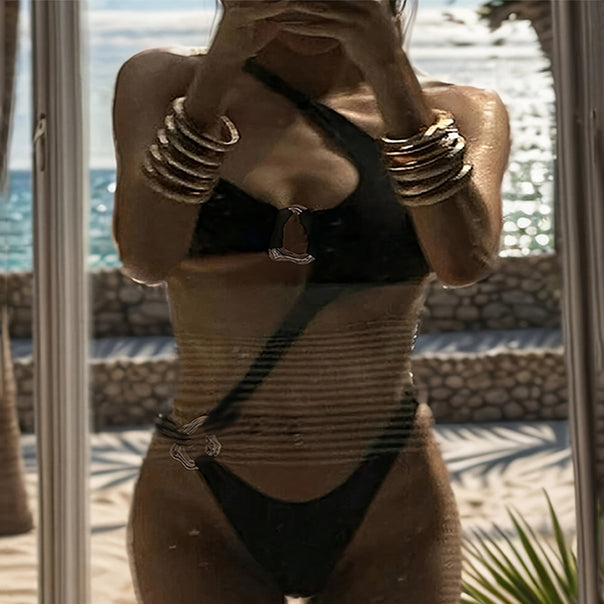 Women's bandeau bikini with unique wrap detail and decorative rings Mune Fashion
