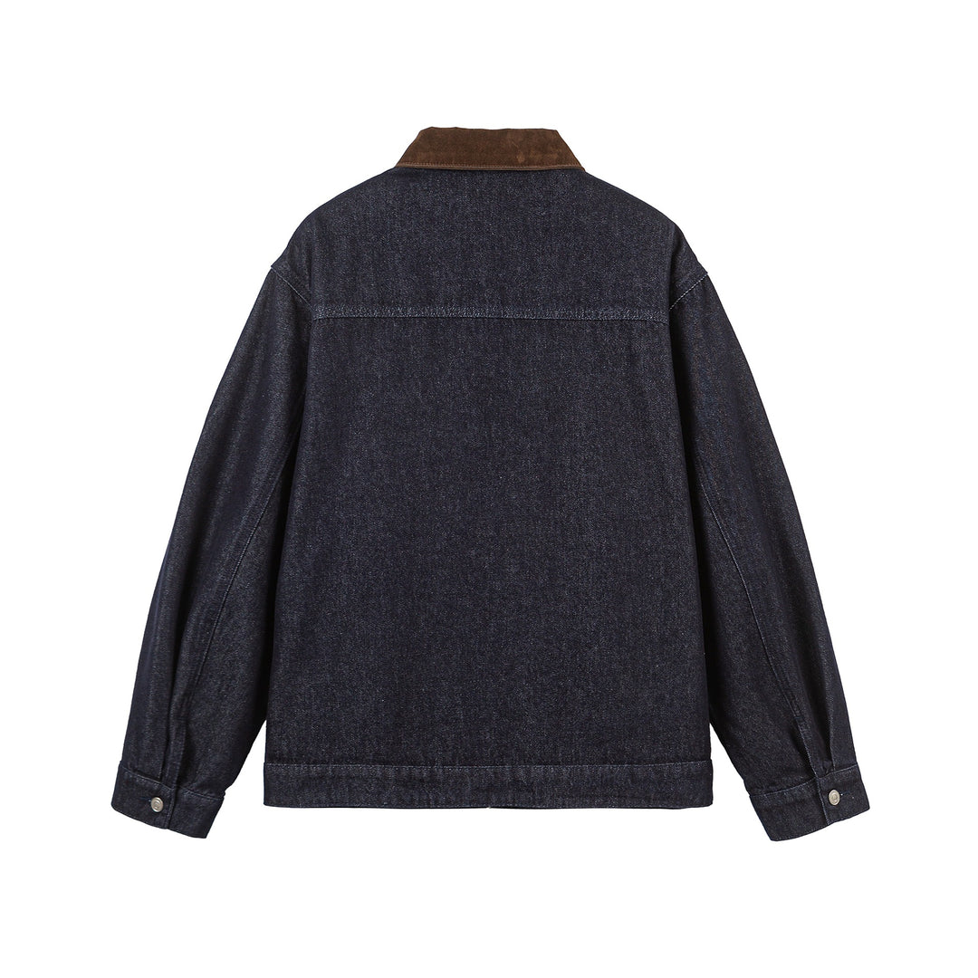 Unisex Boxy Denim Jacket with Velour Collar and Distinctive Carabiner Closures Mune Fashion