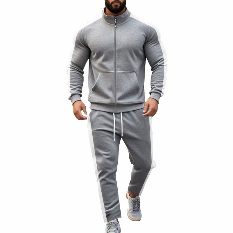 Men's narrow-cut two-piece with stand-up collar zip jacket and tapered drawstring pants Mune Fashion