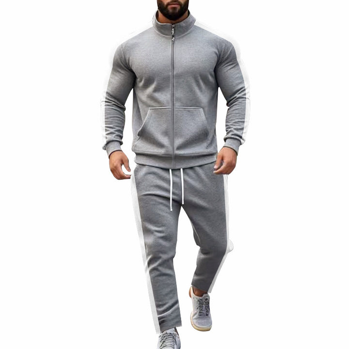 Men's narrow-cut two-piece with stand-up collar zip jacket and tapered drawstring pants Mune Fashion