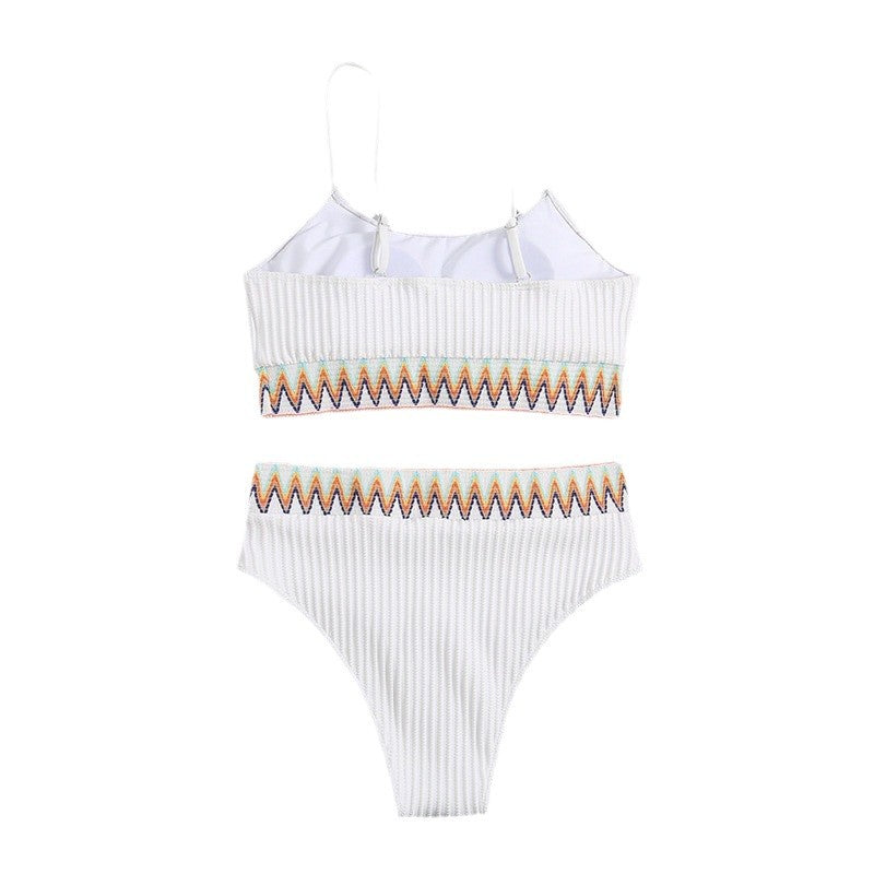 Women's High-Waisted Bikini Set with Striped Top Mune Fashion