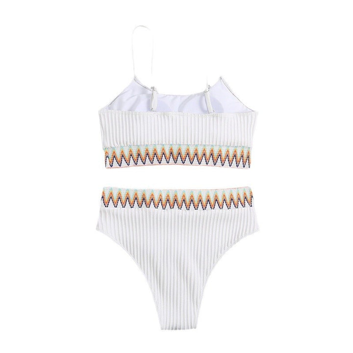 Women's High-Waisted Bikini Set with Striped Top Mune Fashion