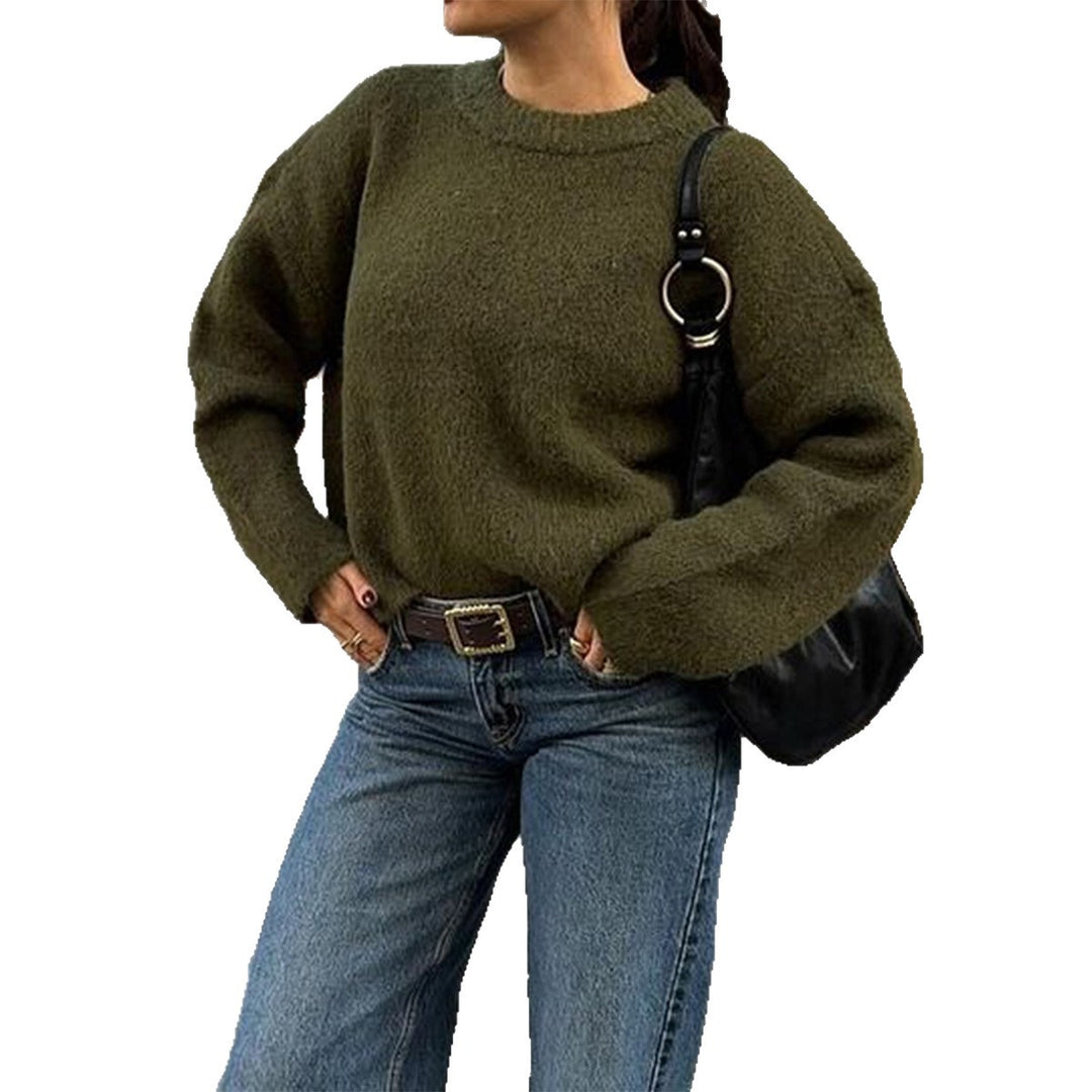 Women's cozy oversized knit pullover with round neckline and voluminous balloon sleeves Mune Fashion