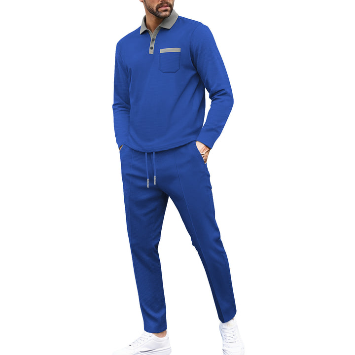Men's travel-friendly lounge set with long-sleeve polo shirt, chest pocket, and tapered jogger pants Mune Fashion