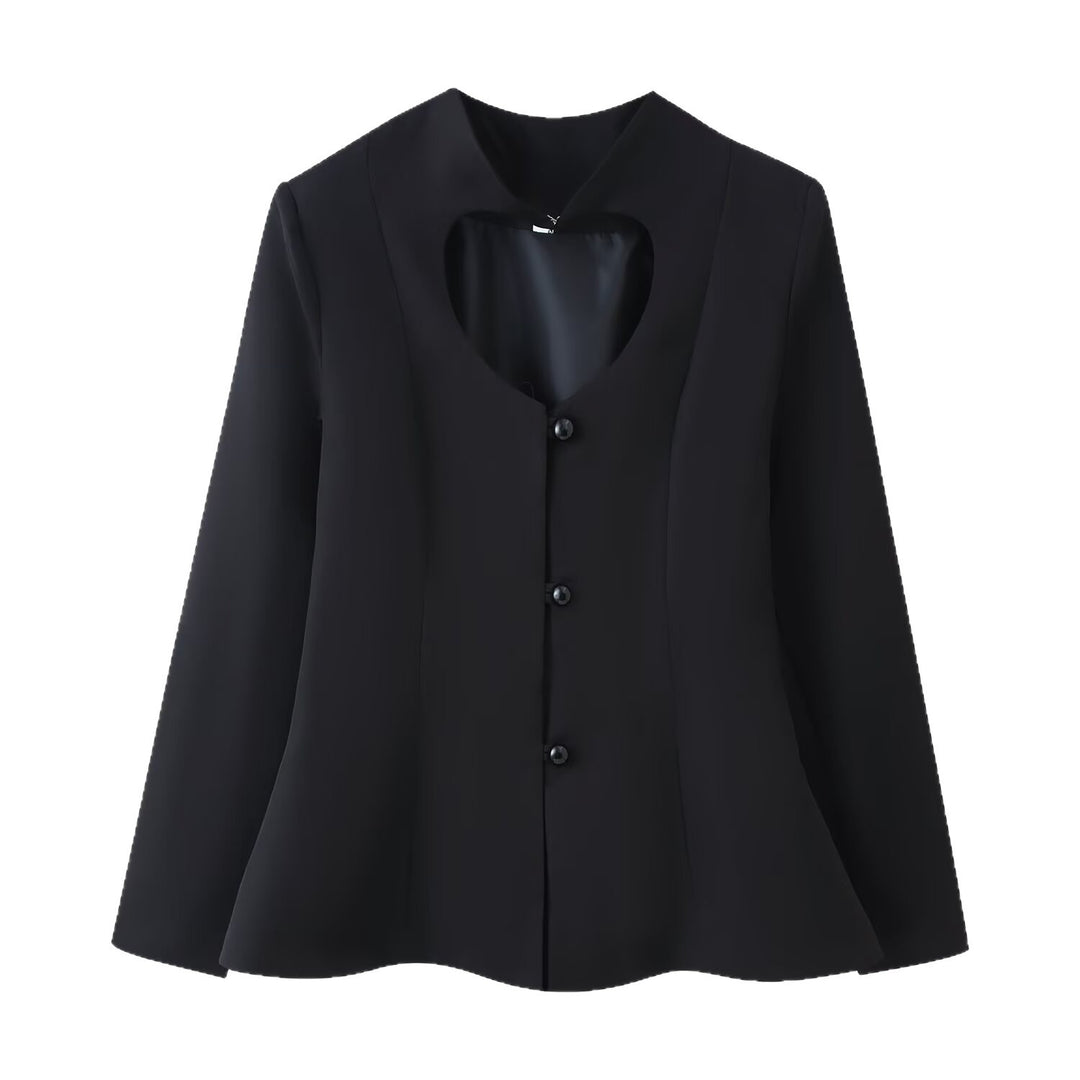 Women's Tailored Short Blazer with Heart-Shaped Neckline and Peplum Mune Fashion