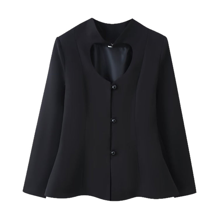 Women's Tailored Short Blazer with Heart-Shaped Neckline and Peplum Mune Fashion