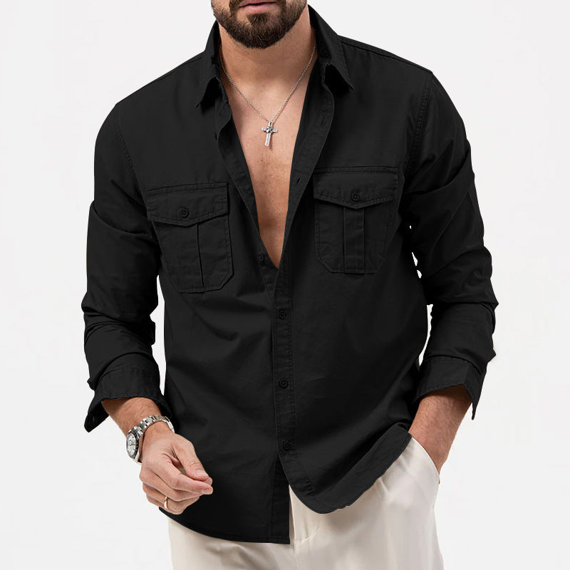 Men's nan legeres cotton twill shirt with patch breast pockets and kent collar Mune Fashion