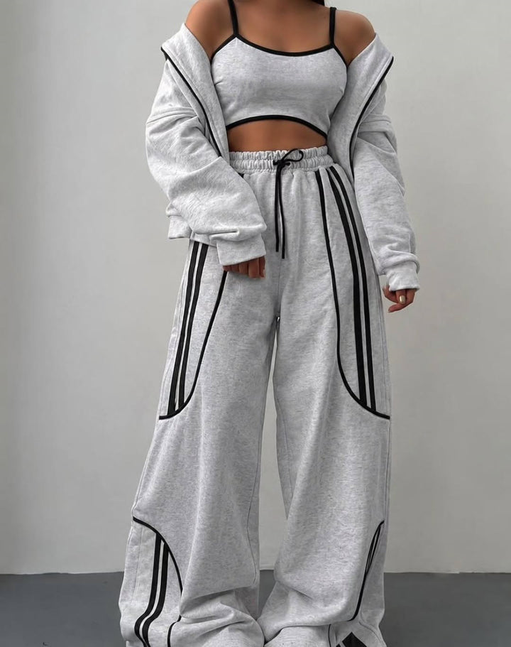 Women's Oversize Hooded Sweat Jacket with Zipper and Wide Track Pant Set Mune Fashion