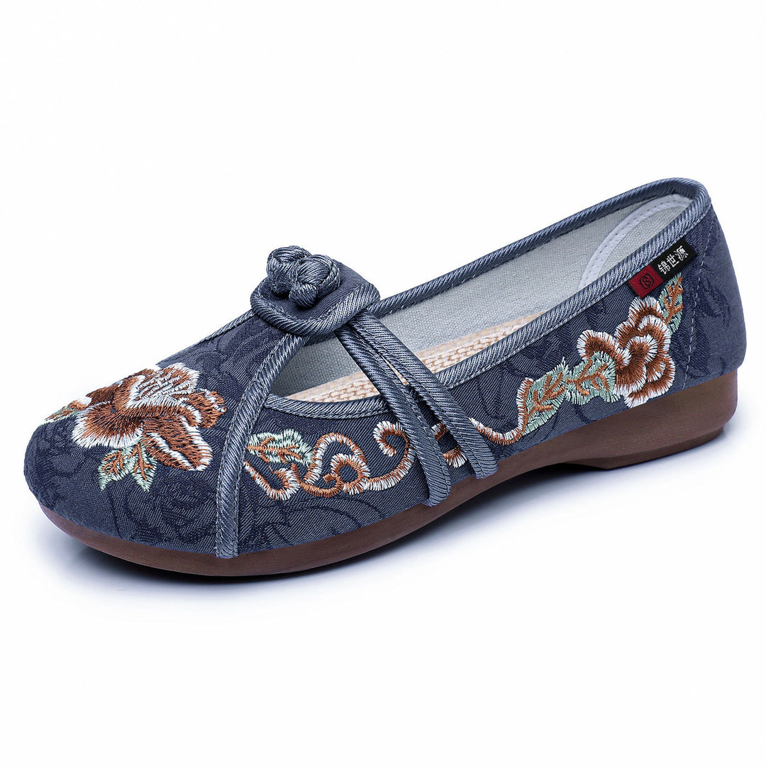 Women's nan embroidered Mary Jane slippers with Chinese knot closure and orthopedic comfort sole Mune Fashion
