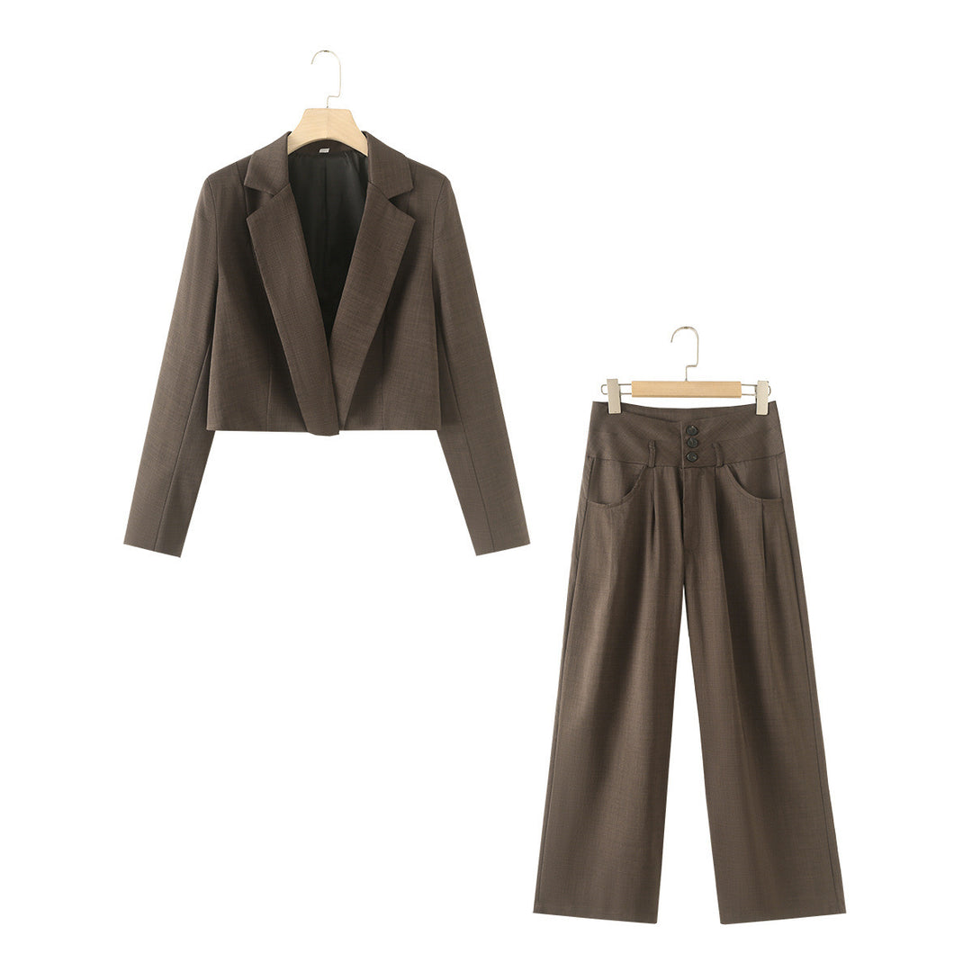 Women nan cropped lapel blazer set with short jacket and high-waist wide-leg pants Mune Fashion