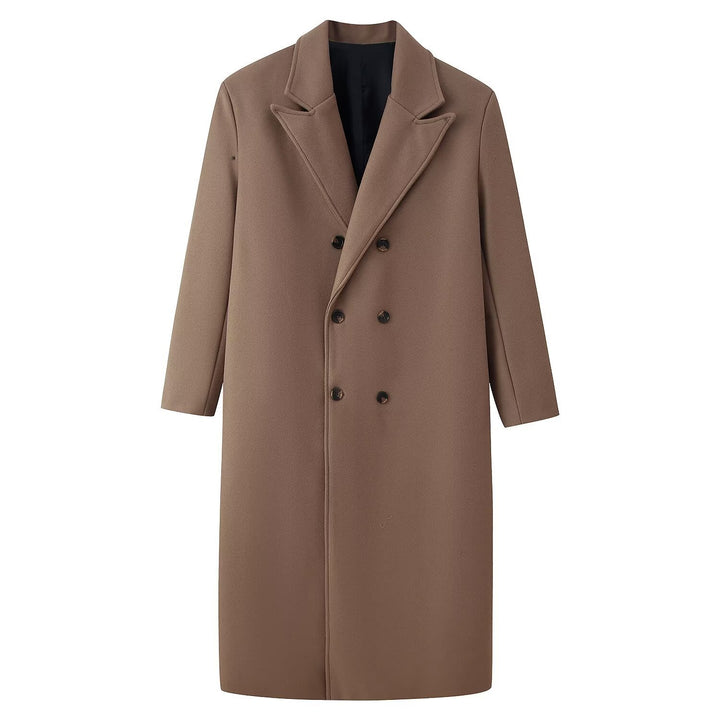 Men's Double-Breasted Long Coat with Narrow Lapels and Straight Cut Mune Fashion