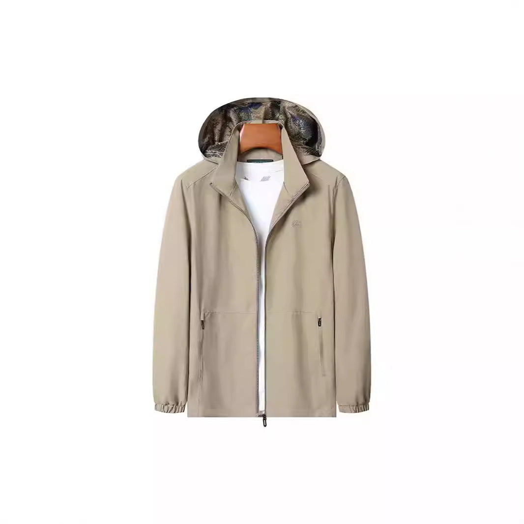 Men's Lightweight Hooded Shell Jacket with Water-Repellent Microfiber and Concealed Zipper Pockets Mune Fashion