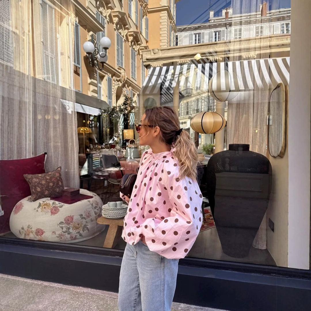 Women Wide Polka Dot Cape in A-Line Cut Made of Lightweight Rain Material Mune Fashion