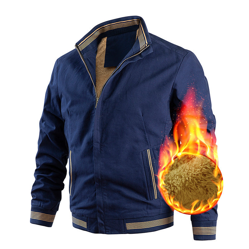 Men's Thermal Canvas Blouson with Soft Teddy Lining and High Standing Collar Mune Fashion