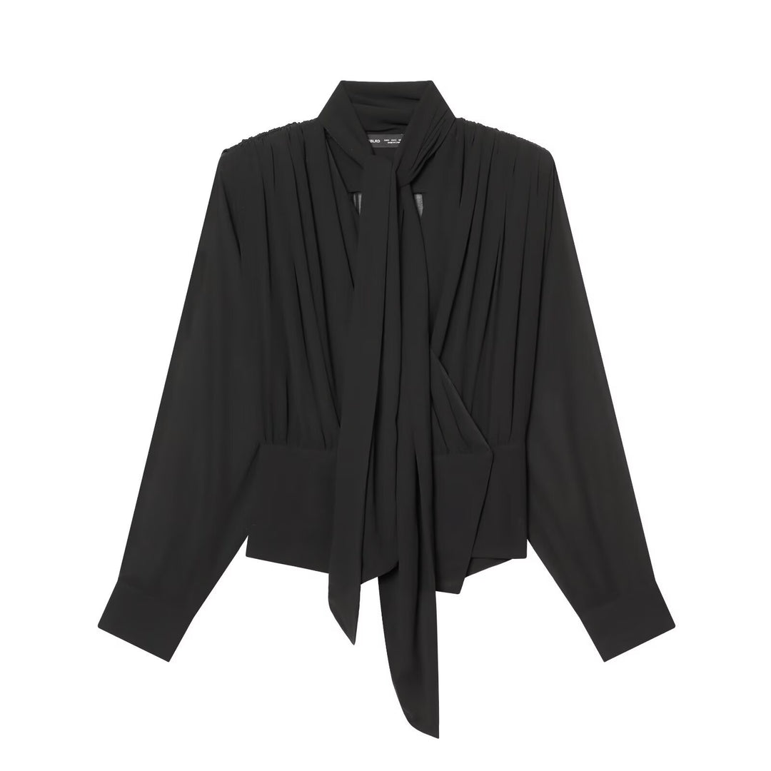 Women's Tie Blouse with Pleated Details and Bow Mune Fashion