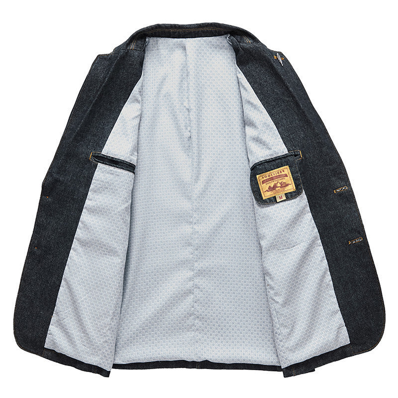 Men's denim jacket in tailored casual cut with patch pockets and lapel collar Mune Fashion