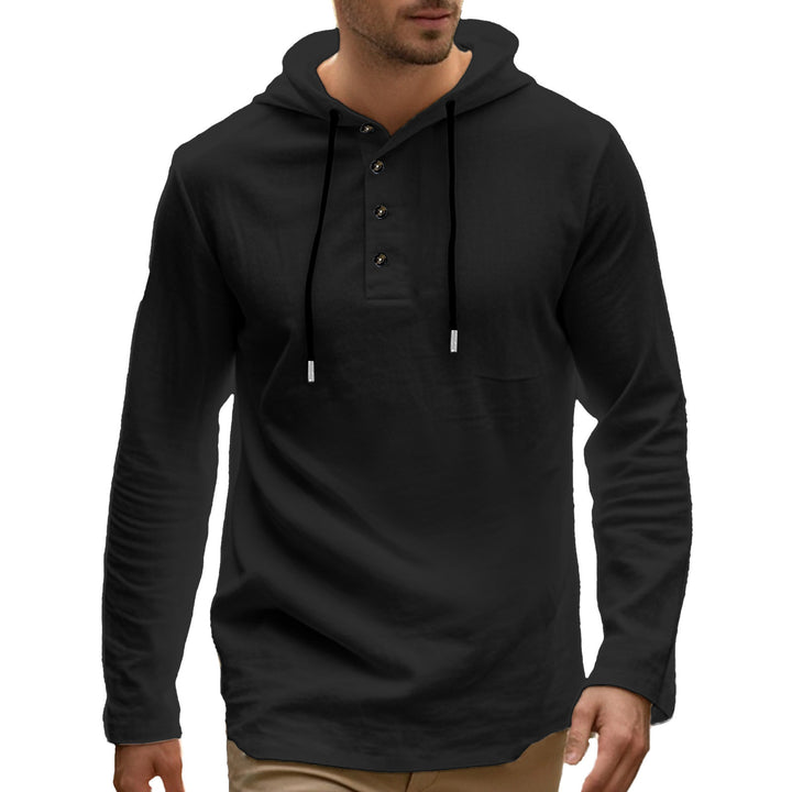 Men's casual hoodie in Henley style with button placket and adjustable drawstring Mune Fashion