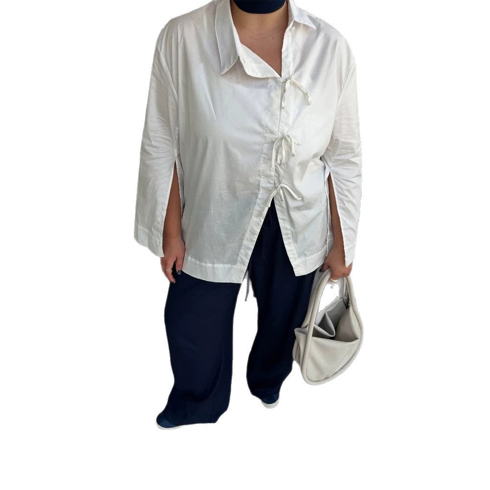 Women’s Stand Collar Tunic with Ties & Asymmetric A-Line Mune Fashion