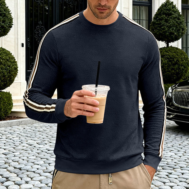 Men's structured sweatshirt with fine waffle texture, contrasting side stripes on the sleeves and a fitted cut Mune Fashion