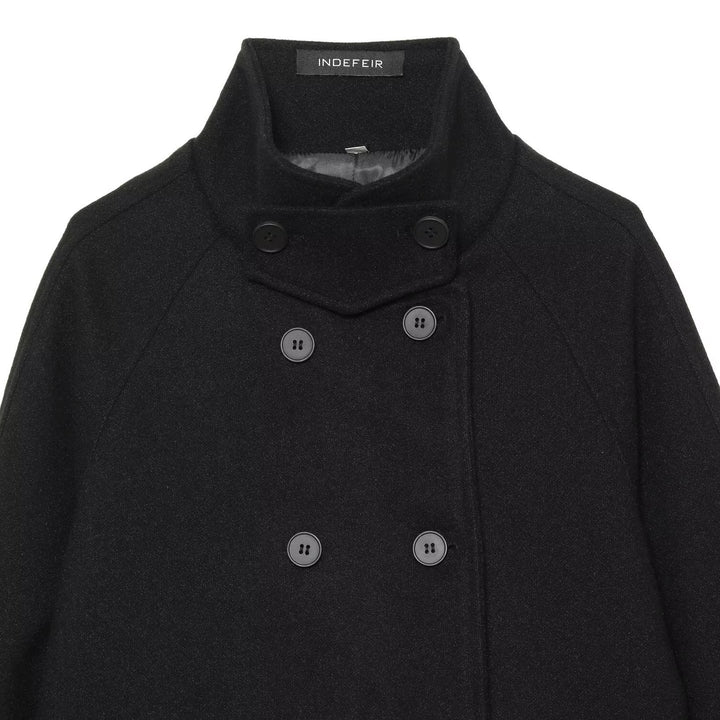 Women's Short Double-Breasted Wool Blend Cape Coat with High Stand Collar Mune Fashion