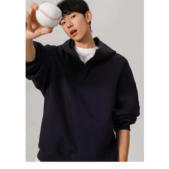 Men's Oversized Hoodie with 3-Button Placket and Side Pockets Mune Fashion