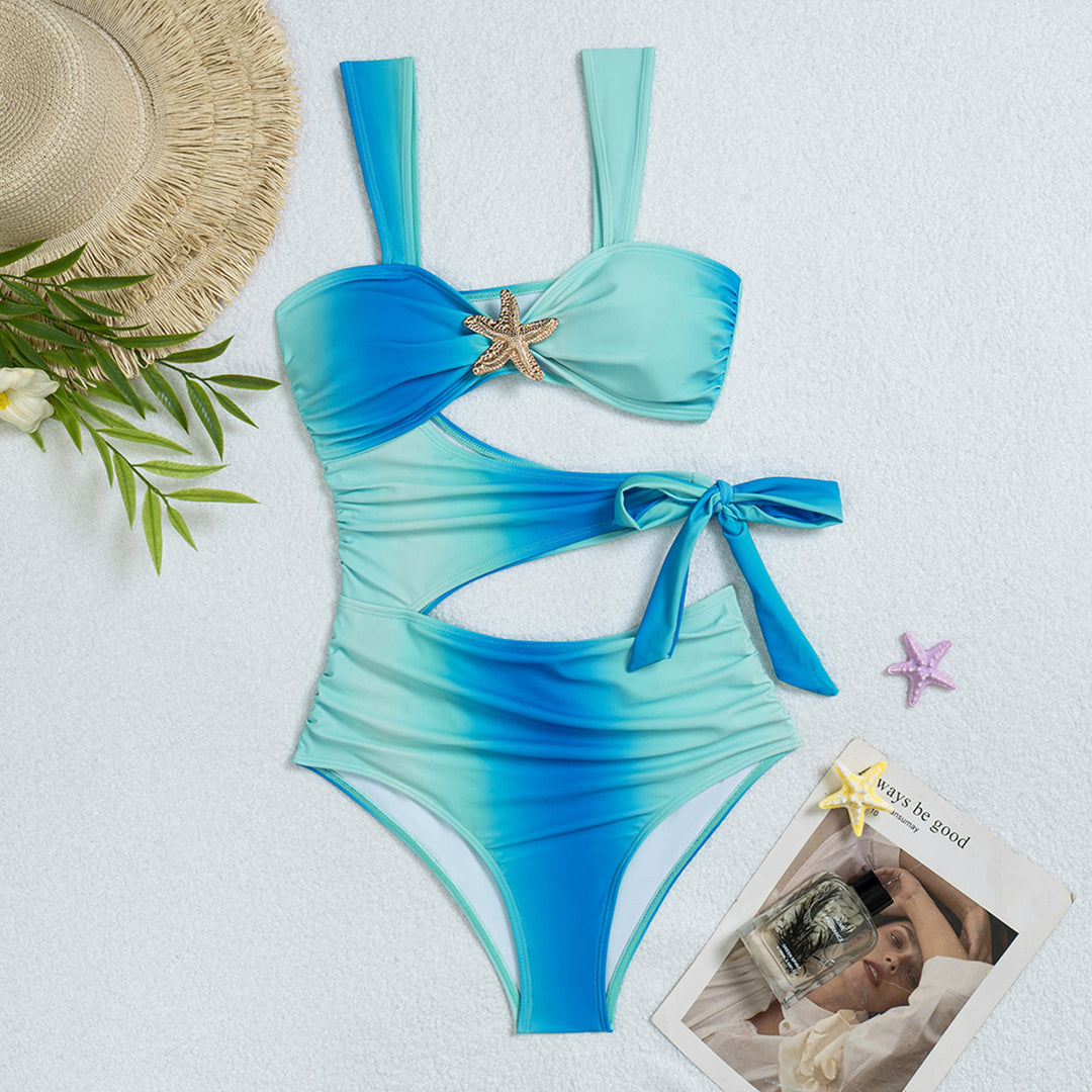 Ladies High-Cut Bikini with Gatherings and Decorative Shell Pendant Mune Fashion