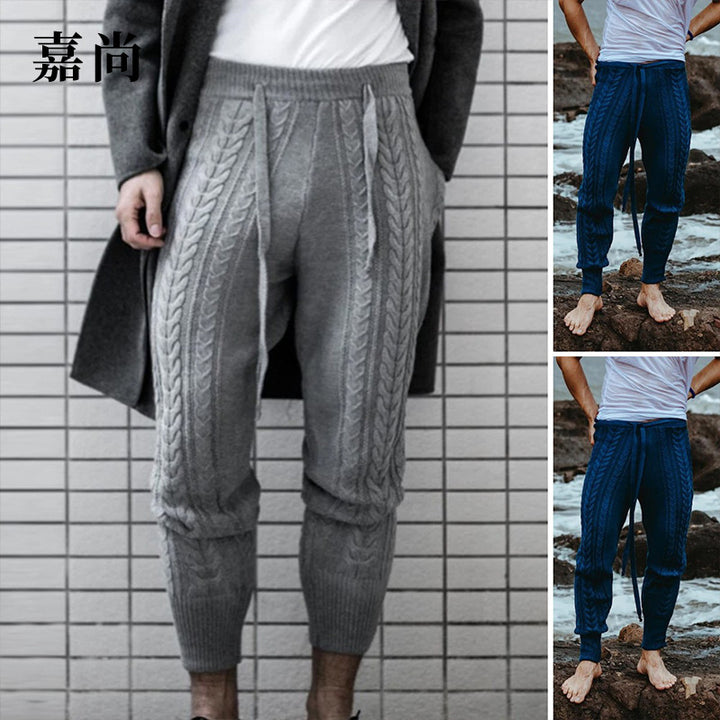 Women's Knitted Jogging Pants with Cable Pattern and High Waist Mune Fashion