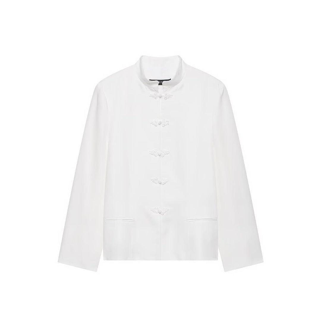 Women's short jacket with mandarin collar and decorative knot closures Drune