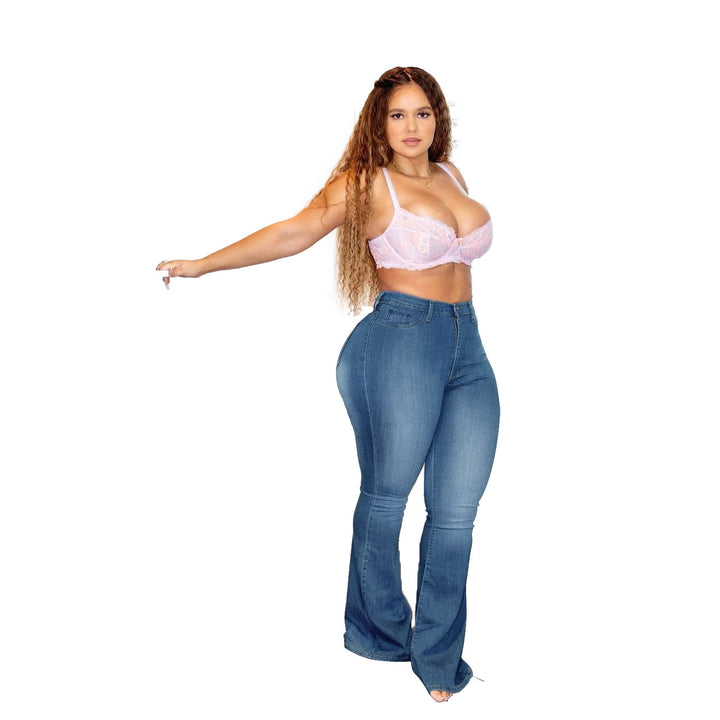 Ladies High-Waist Flared Jeans in figure-enhancing Curvy Cut Mune Fashion