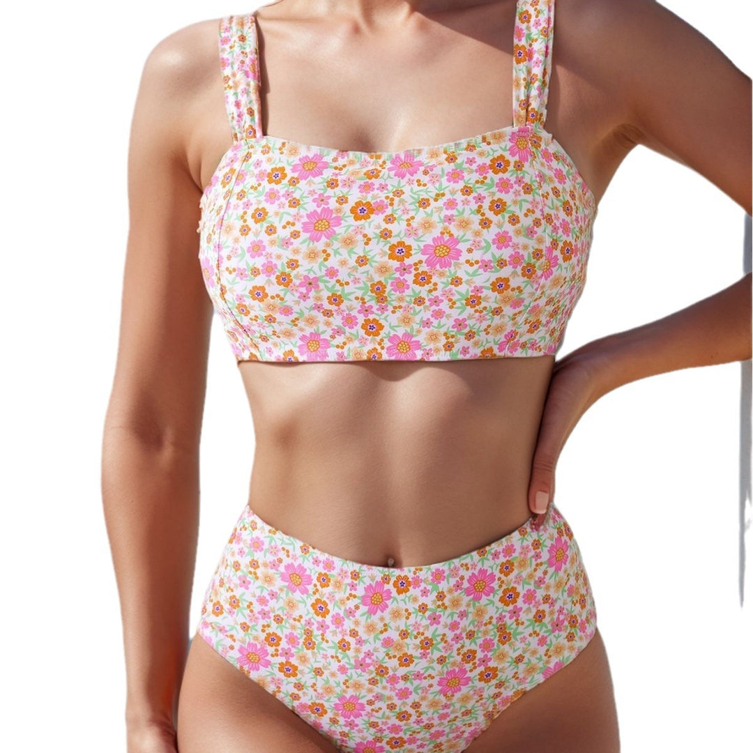 Ladies High-Cut Tankini with Floral Patterns Mune Fashion